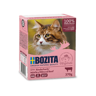 BOZITA Nassfutter für Katzen, Rinderhack in Gelee, 370g Tetra Pak