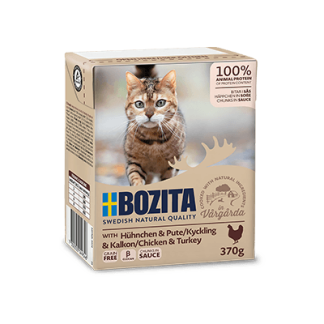 BOZITA Nassfutter für Katzen, Hühnchen und Pute in Sosse, 370g Tetra Pak