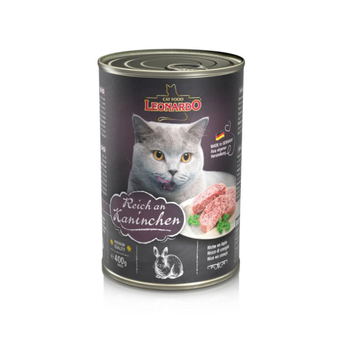 LEONARDO Nassfutter für Katzen, Reich an Kaninchen, 400g Dose