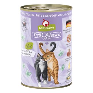 GranataPet Nassfutter für Katzen, Ente & Geflügel, 400g Dose, für Diabetiker Katzen