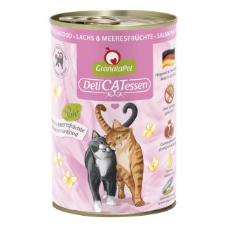 GranataPet Nassfutter für Katzen, Lachs & Meeresfrüchte, 400g Dose, für Diabetiker Katzen