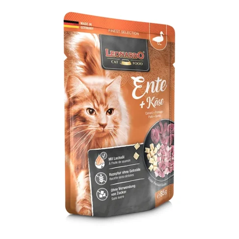 LEONARDO Nassfutter für Katzen, Ente & Käse, 85g Beutel