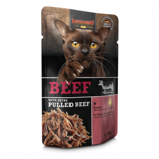 LEONARDO Nassfutter für Katzen, Pulled Beef, 70g Beutel, für Katzen mit Diabetis