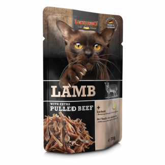 LEONARDO Nassfutter für Katzen, Pulled Lamb, 70g Beutel, für Diabetiker geeignet