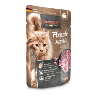 LEONARDO Nassfutter für Katzen, Fleisch-Menü, 85g Beutel, für Katzen mit Diabetis