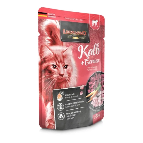 LEONARDO Nassfutter für Katzen, Kalb & Gemüse, 85g Beutel