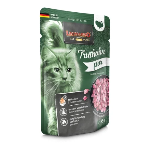 LEONARDO Nassfutter für Katzen, Truthahn pur, 85g Beutel, für Katzen mit Diabetis, Monoprotein Futter