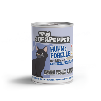 JOE & PEPPER Nassfutter für Katzen, Huhn & Forelle, 400g Dose, für Diabetiker geeignet