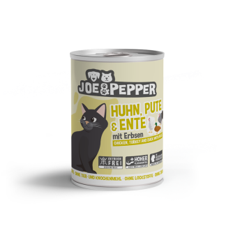 JOE & PEPPER Nassfutter für Katzen, Huhn, Pute & Ente, 400g Dose, für Diabetiker geeignet