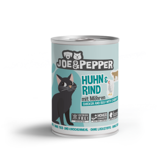 JOE & PEPPER Nassfutter für Katzen, Huhn & Rind, 400g Dose, für Diabetiker geeignet