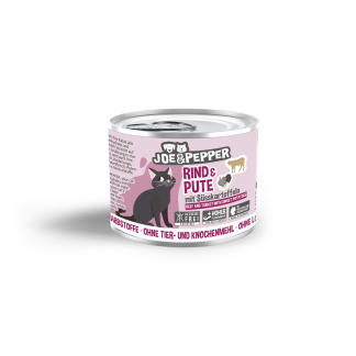 JOE & PEPPER Nassfutter für Katzen, Rind & Pute, 200g Dose, für Diabetiker geeignet