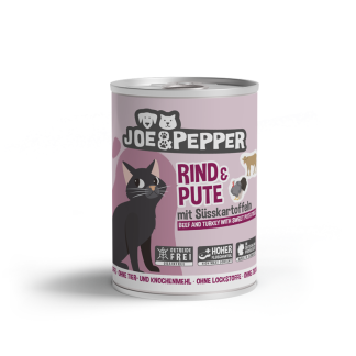 JOE & PEPPER Nassfutter für Katzen, Rind & Pute, 400g Dose, für Diabetiker geeignet