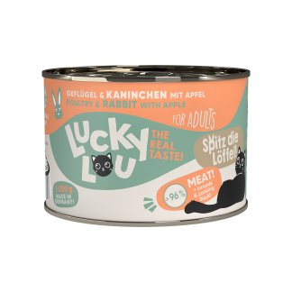 Lucky Lou Nassfutter für Katzen, Geflügel & Kaninchen mit Apfel, 200g Dose, für Katzen mit Diabetis