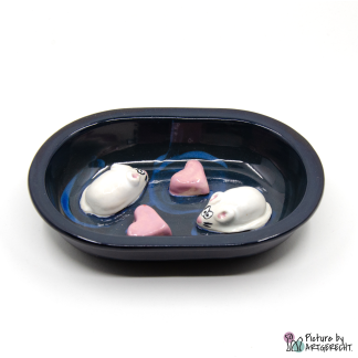 Antischling-Keramiknapf für den Surefeed Futterautomat, Schwarz/Blau mit Mäusen und Herzen