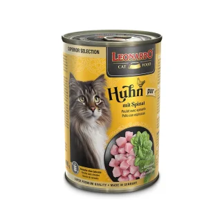 LEONARDO Nassfutter für Katzen, Superior Selection, Huhn mit Spinat, 400g Dose